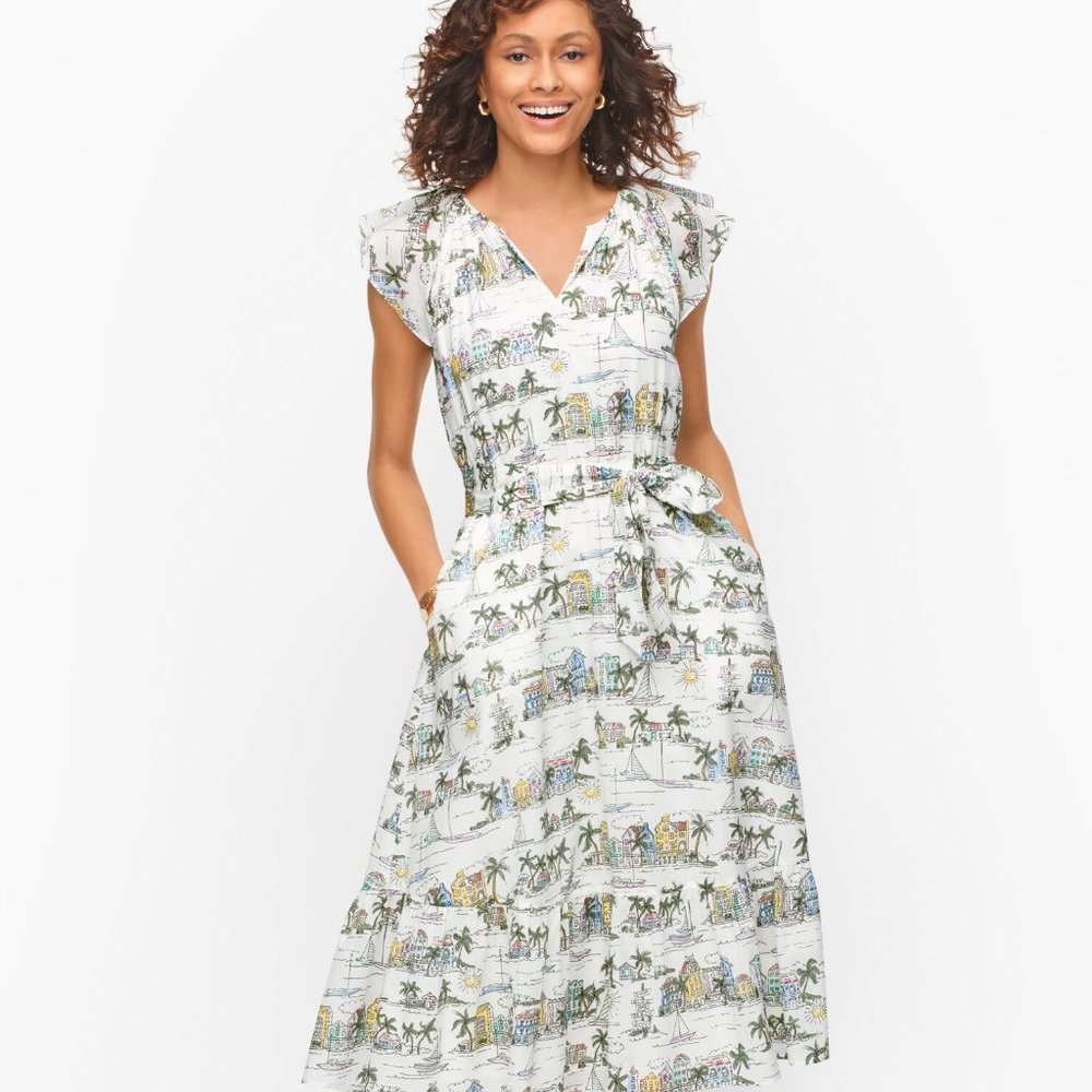 Talbots Scenic Curacao Ruffle Fit & Flare Dress